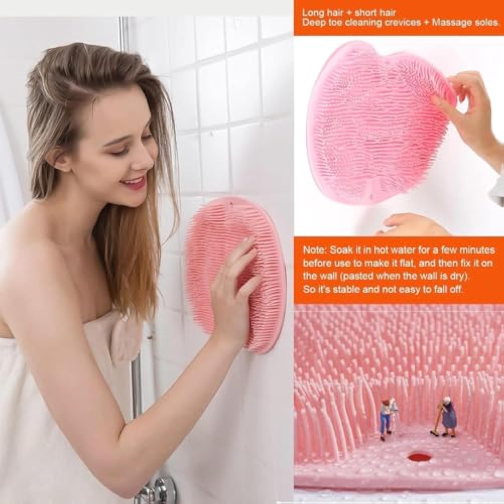 Wall-Mounted Silicone Exfoliating Foot Scrubber Mat with Suction Cups